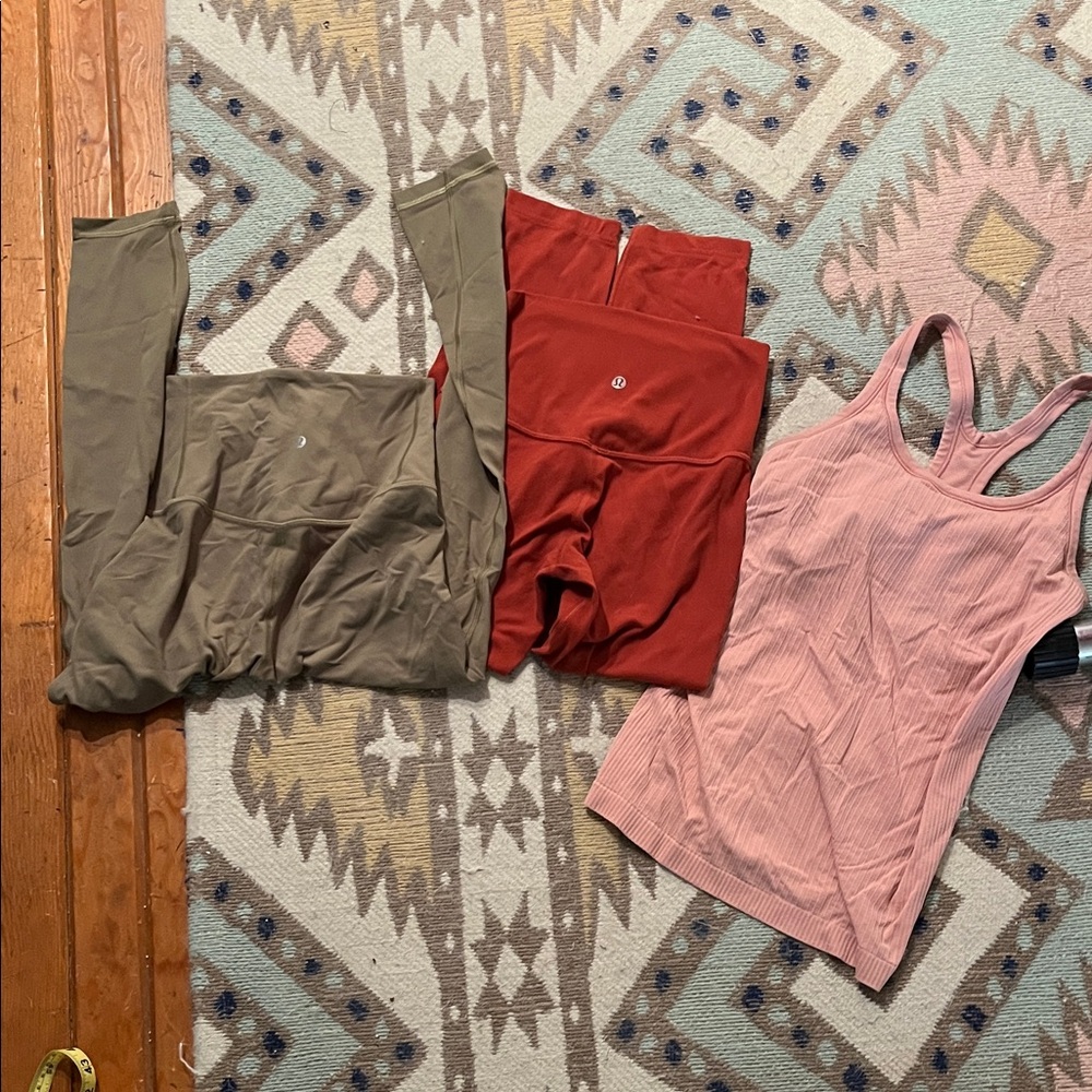 lululemon athletica Olive, Red, and Pink Set
